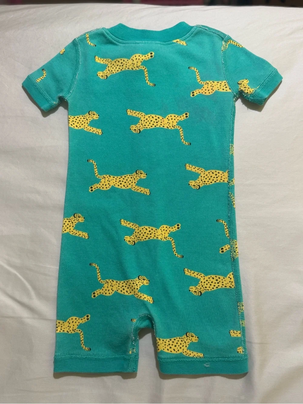 +NWOT Hanna Andersson Cheetah Short John Romper Zip Pajama Teal 3-6M 60cm